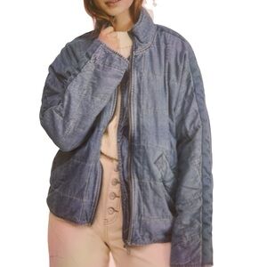 Free People Oversized Quilted Denim Jacket Dolman Sleeve Blue Womens Small P